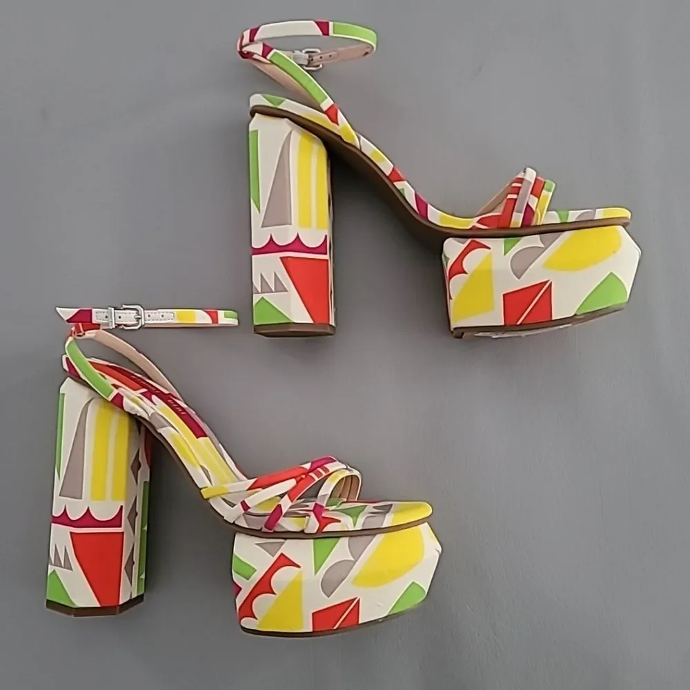 Gianni Bini Parrish Geo Print Strappy Platform Sandals 9M